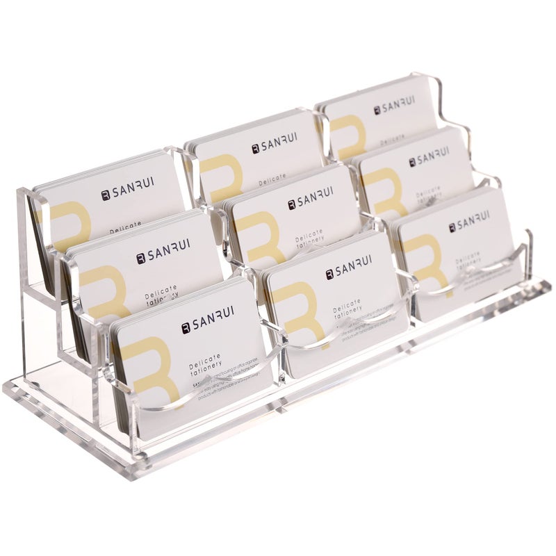SANRUI Clear Horizontal Business Card Holder Stand for Desk  Acrylic Desktop Display Name Cards Holders Organizer Storage Rack for Exhibition  Home   Office  3 Tier 9 Pocket   540 Card Capacity - Image 1